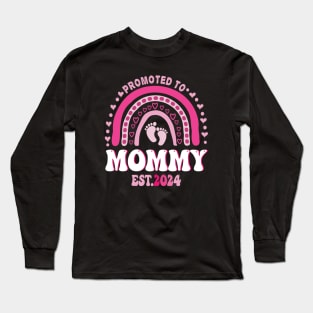 Promoted To Mommy Est. 2024 Groovy Mama New Mom boho rainbow Long Sleeve T-Shirt